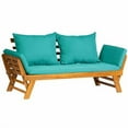 thumbnail image 3 of Panana Acacia Wood Convertible Couch Sofa Bed Adjustable Armrest Folding Daybed Collapsible Chaise Lounge w/Cushions Outdoor Loveseat for Garden Patio Poolside Turquoise, 3 of 7