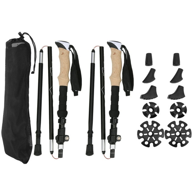 Juego de bastones de senderismo plegables, 2 uds., para caminar al aire libre, escalar, Alpenstocks, aleación de aluminio negra