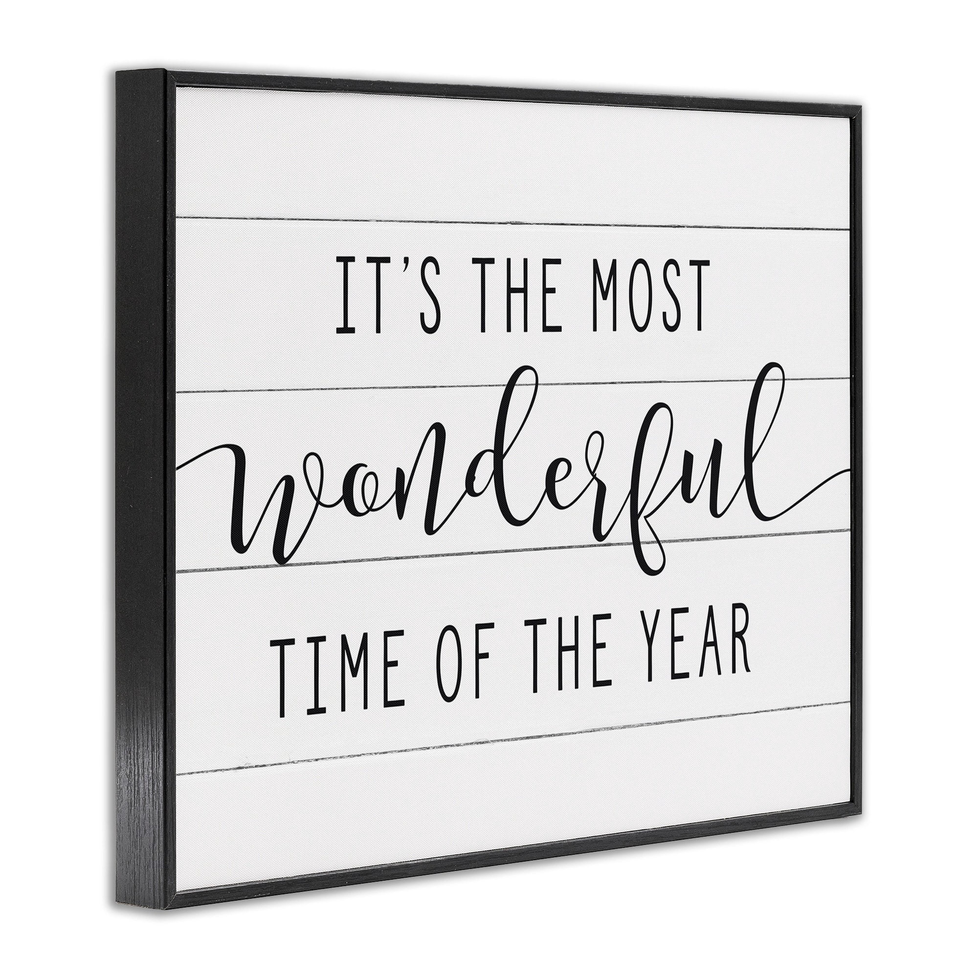 The Stupell Home Decor Collection Holiday Most Wonderful Time Of The Year Black and White Typography Oversized Framed Giclee Texturized Art, 16 x 1.5 x 20