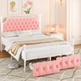 thumbnail image 6 of Homfa Full Size Upholstered Canopy Bed Frame for Bedroom, 2 Storage Drawers Platform Bed, Canopy Bed Curtain Not Included, Pink, 6 of 7