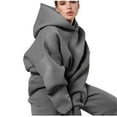thumbnail image 2 of AOOCHASLIY Women Suits Women's Solid Hooded Long Sleeved Sweater Casual Two-piece Long Sleeved Round Neck Shirt/shirt Set, 2 of 5