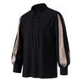 thumbnail image 2 of Mens T-shirts Men's Casual Loose Fit Stand Collar Shirt With Tie Detail Color Block Design For Daily Wear Comfortable Non Stretch Fabric All Season Mod Bod Tops Long Sleeve Shirt Men Black 3XL, 2 of 6