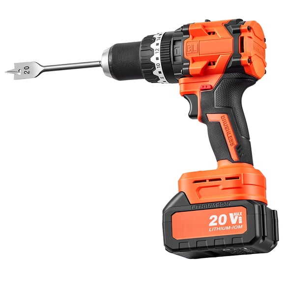 KFFKFF Cordless 20V Hammer Drill 1/2 in, 24000 IPM Brushless Impact Drill Kit for Wood, Metal, and Screw Driving, Includes 4000 mAh Lithium-Ion Battery, Charger, All-Metal Chuck, Compact Build
