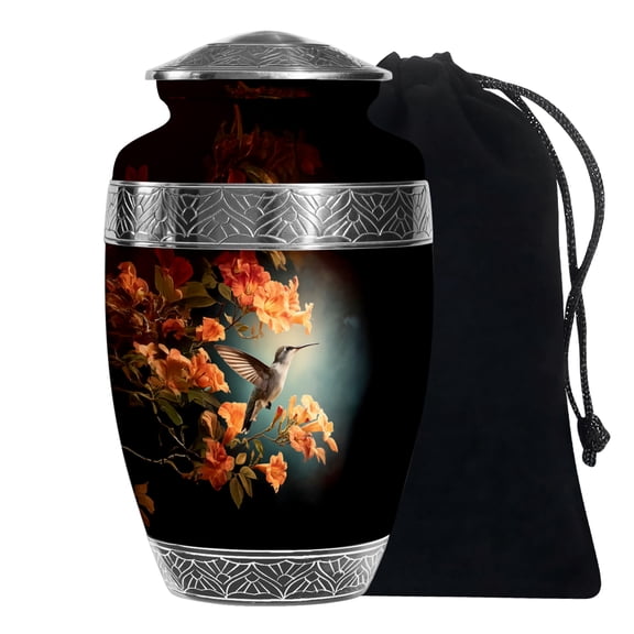MUKTIVE Hummingbird Urns for Human Ashes Adult Female & Male 10 Inch - Yellow Flowers Cremation Urns for Human Ashes Adult Men - Large Black Memorial Funeral Urn