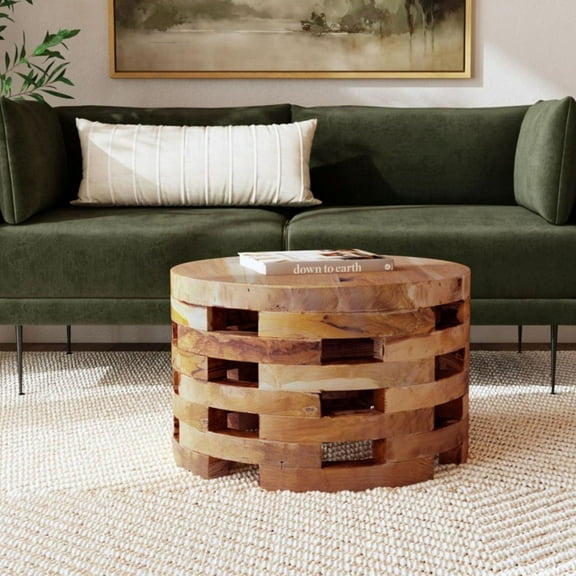 Langley Open Slat Natural Round Teak Wood Coffee Table by East at Main - (23.5"x23.5"x15")