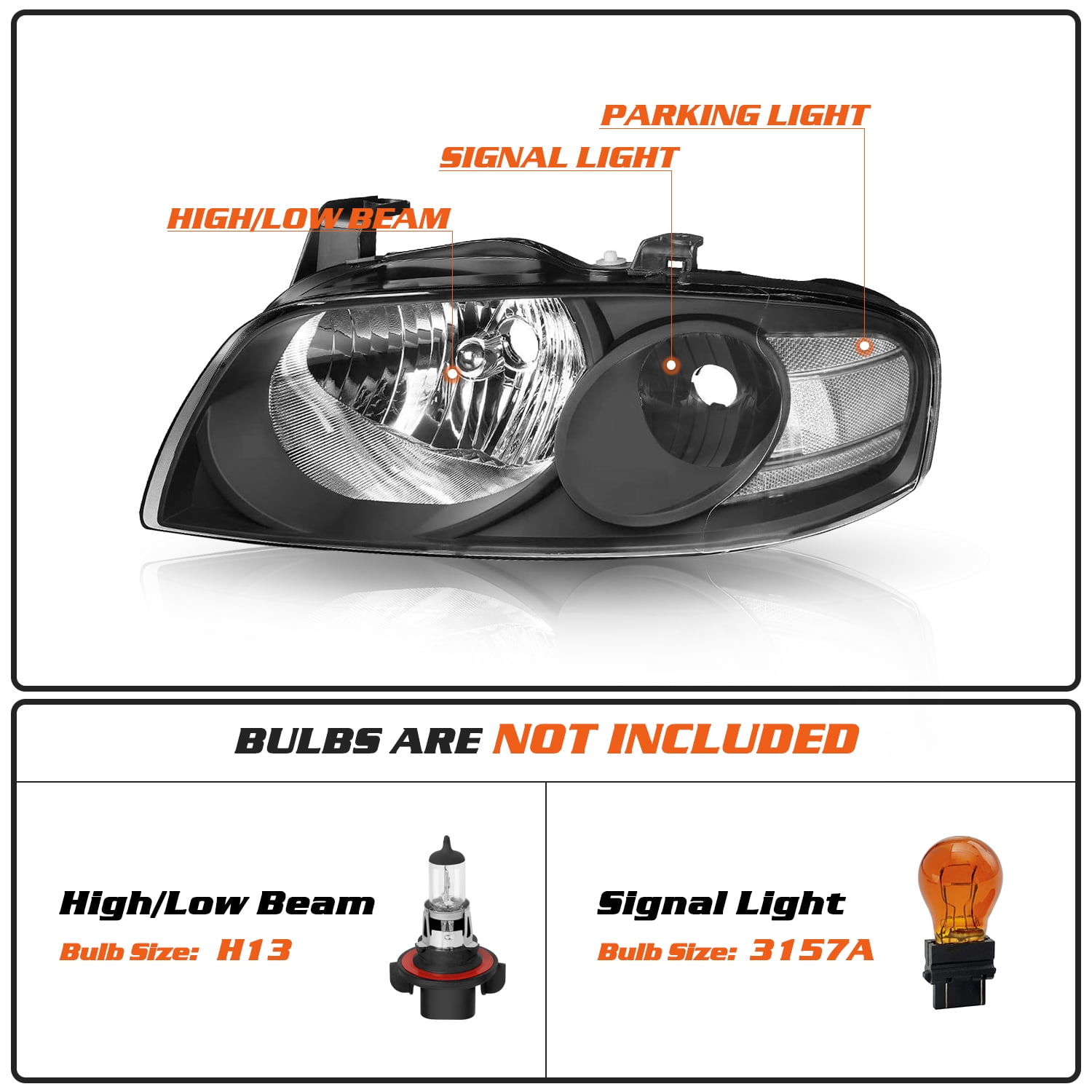 For 2004-2006 Nissan Sentra Sedan Black Headlights Assembly Clear Corner Lamps