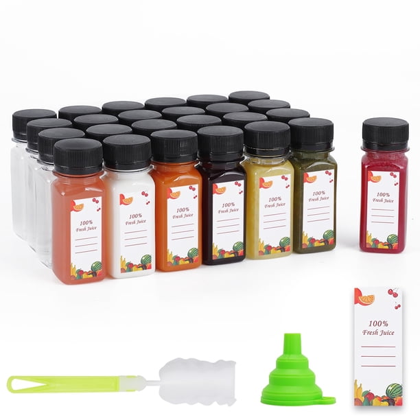 Botellas de jugo de plástico OBKJJ 2 oz/60 ml (150 unidades) con tapas