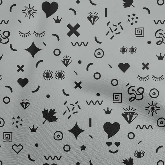 oneOone Cotton Poplin Twill Gray Fabric Doodle Sewing Fabric By The Yard Printed Diy Clothing Sewing Supplies 56 Inch Wide