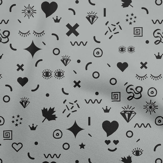 oneOone Polyester Spandex Gray Fabric Doodle Sewing Material Print Fabric By The Yard 56 Inch Wide