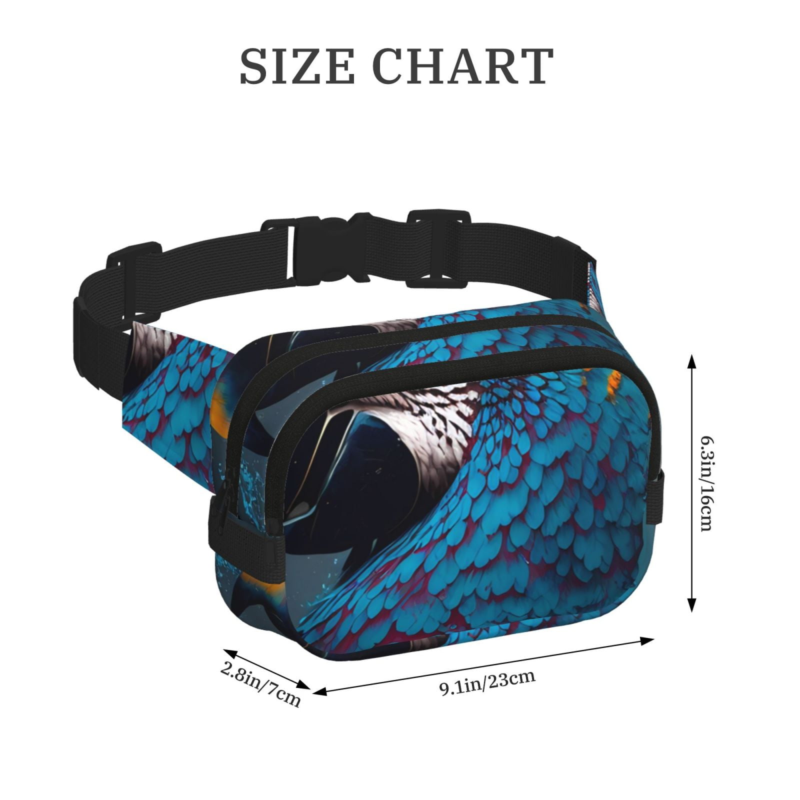 Picia Modern Style Blue Parrot Print Square Double-Layer Waist Bag Mini Adjustable Waist Belt Bag Exercise Running Travel Hiking