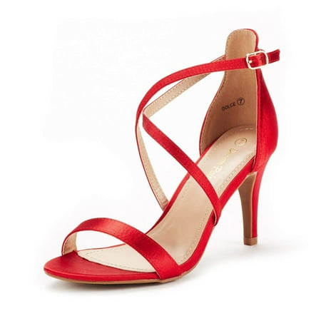 

Dream Pairs Women s Pump Heel Sandals Stilettos Ankle Strap Open Toe Sandals DOLCE RED Size 7