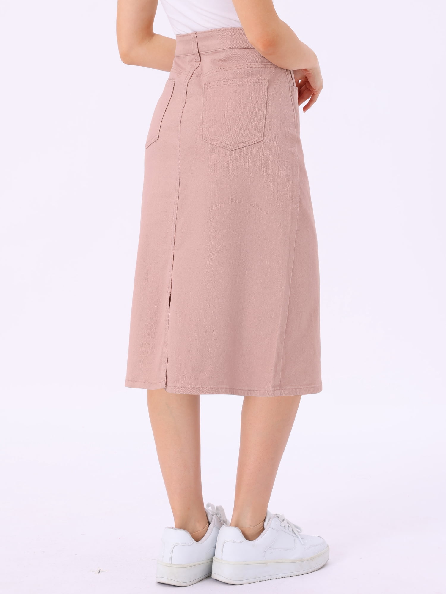 DARING DIVA Women's Zipped and Button Denim Split Back Pockets Midi Jean Skirts XL Pink