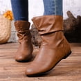 thumbnail image 6 of IEMIEMIEM Women's Leather Slouchy Ankle Flat Boots Low Heel Booties with Comfortable Soft Casual Fall Winter Fashion Slip On Short Boots 9 Wide Brown, 6 of 9