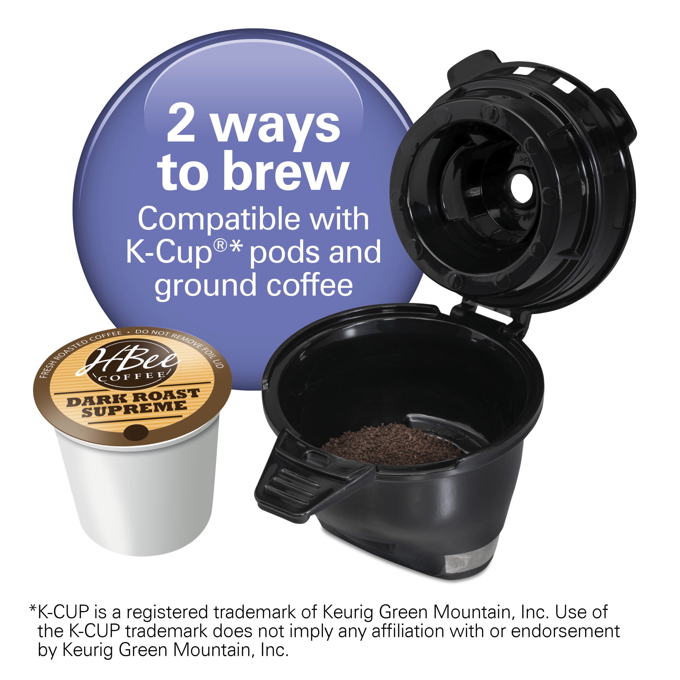 Hamilton Beach FlexBrew Sinlge Serve Coffee Maker, K Cup Pod Compatible & Grounds, 14 oz. Reservoir, Black & Stainless