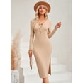 thumbnail image 5 of Jusfitsu Womens Long Sleeve Dress Bodycon Midi Dresses for Women Slim-fit V-Neck Lace Up Fall Dress, 5 of 7