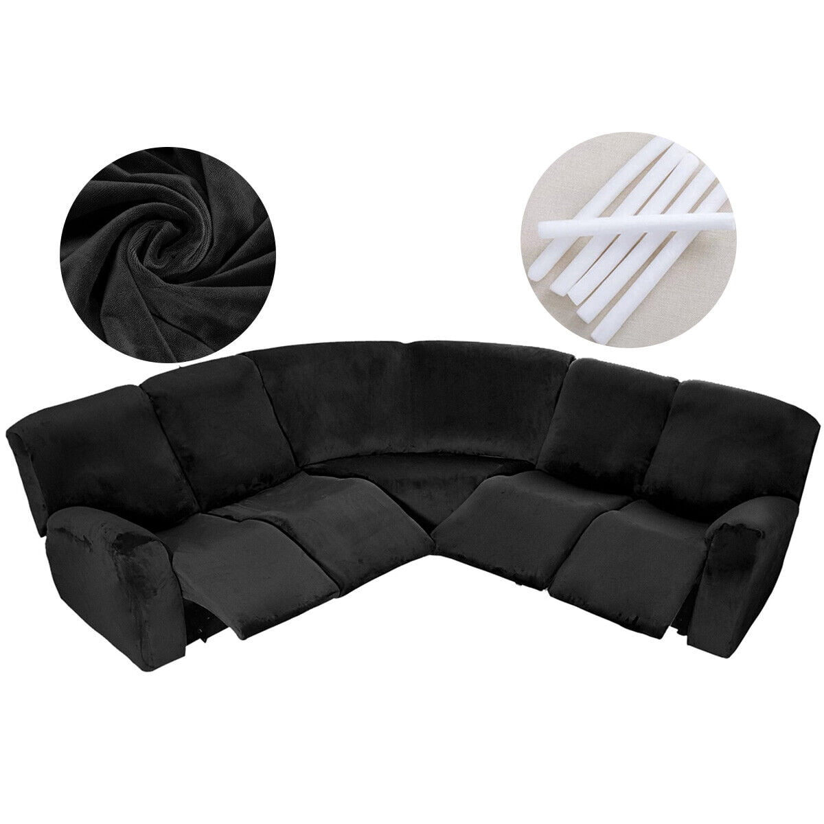 TOPCHANCES Velvet Recliner Sofa Covers, 5 Seat Corner Sofa Covers Stretch Furniture Protector Including 2 Arm Pieces, 4 Seat and Backrest Pieces and 1 Corner Piece, Black