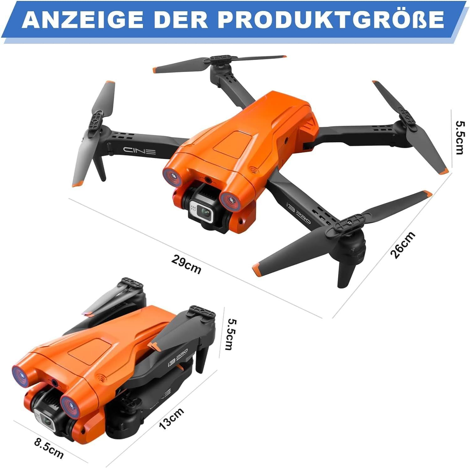 TOPCHANCES I3 PRO FPV Drone with 4K Dual Cameras, RC Quadcopter for Kids Adults with Altitude Hold, One Key Landing, Obstacle Avoidance, Headless Mode, 2 Batteries (Orange)