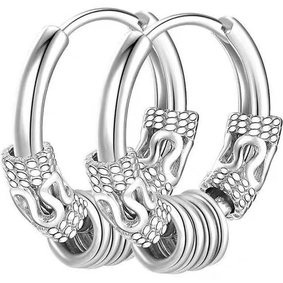 Miangastore 2Pcs Mens Earrings Hoop Silver Stainless Steel Minimalist Ear Decorations