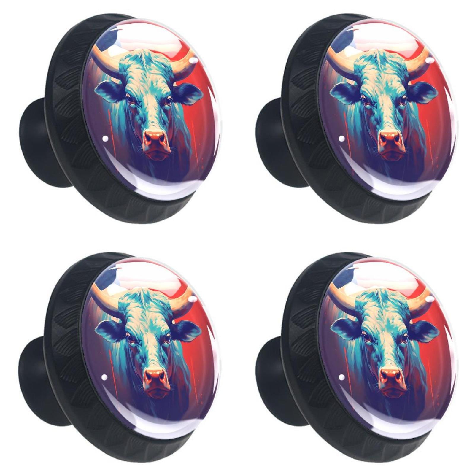 4 Pcs Cow Knobs for Kitchen Cabinet Cupboard Dresser Bookcase Drawer Pulls Handles Round Home Decor