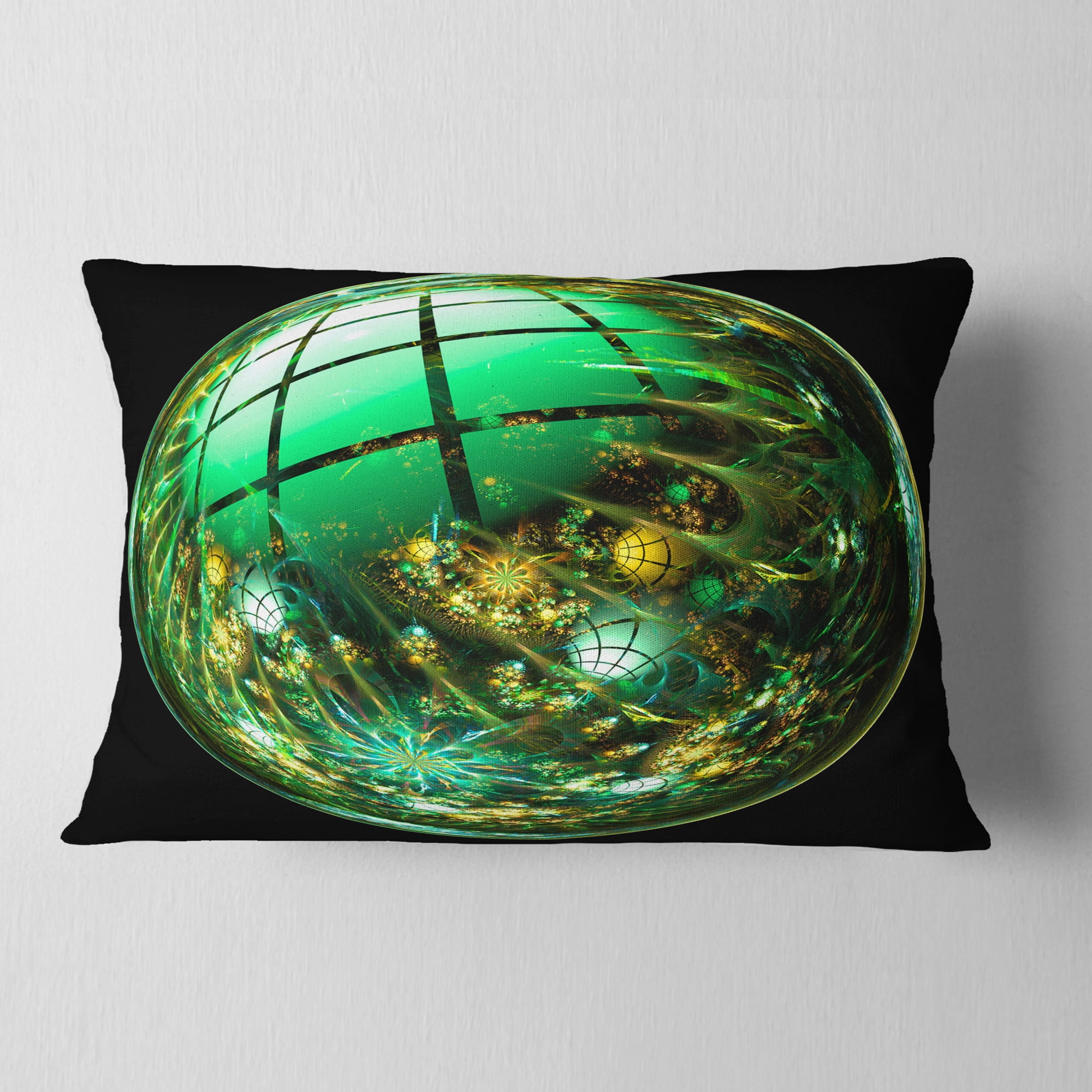 Designart Bright Green Fractal Sphere - Abstract Throw Pillow - 12x20