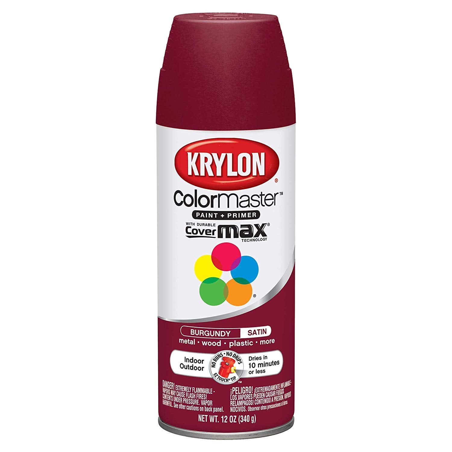 Krylon SW53503 12 oz Satin Burgundy Color Master Enamel Spray Paint, Multicolor