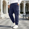 thumbnail image 2 of GEWSEY Mens Fleece Cargo Sweatpants Heavyweight Elastic Waist Pants with Pockets Baggy Drawstring Jogger Pants (Navy, L), 2 of 7