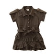 thumbnail image 2 of WOLLED Baby Toddler Girls Summer Lapel Short Sleeve Dresses Solid Ruffles Shirt Dress V Neck Birthday Princess Dress for 1-6 Years Old, 2 of 11