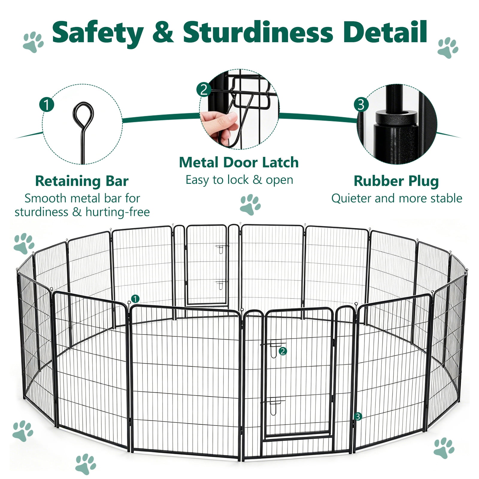HaiCube Dog Playpen for Large Dogs, 40" 16 Panels Heavy Duty Metal Pet Playpen with Door, Foldable Indoor Outdoor Puppy Exercise Pen Fence