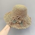 thumbnail image 3 of YAYUBA Crochet Straw Hat With Ruffle Detail Crochet Hats for Women Summer Beach Hand Woven Sun Hat,Khaki, 3 of 8
