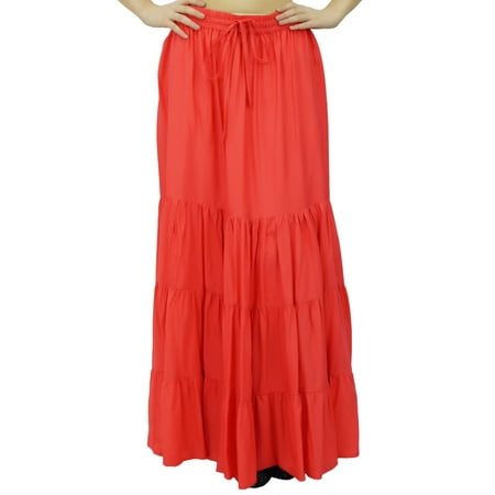 Bimba Boho Long Flaired Maxi Tier Skirt Elastic Waist Rayon Bohemian Skirts