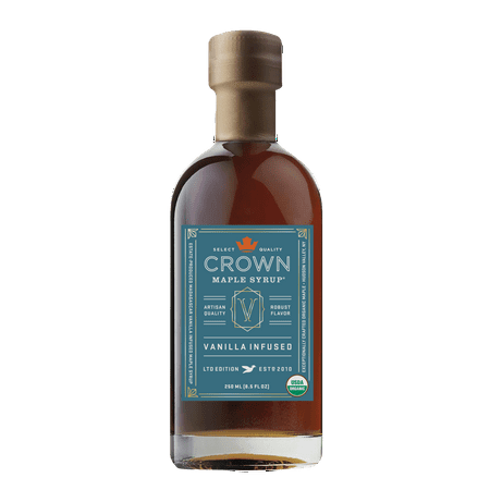 Crown Maple Vanilla Infused Organic Syrup, 250ML (8.5 Fl Oz); Gluten-Free, Non-GMO, Allergen-Free