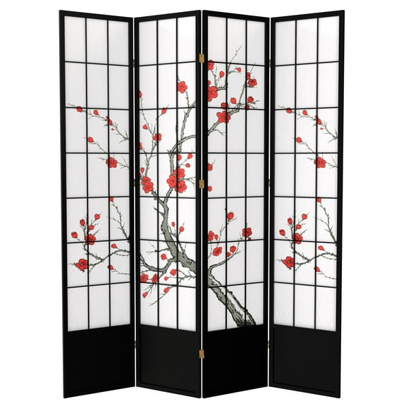Oriental Furniture 7 Ft Tall Cherry Blossom Shoji Screen, rosewood color, 4 panel