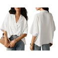 thumbnail image 3 of Women Dressy Casual Blouse Business Short Sleeve Collared Tops Placket V Neck Work Shirt White S, 3 of 8
