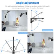 Neewer Aluminum Alloy Adjustable Wall Mount Boom Arm - 130cm/4.3ft, 180° Rotation, Holds Lights, Softboxes, Reflectors (Black)