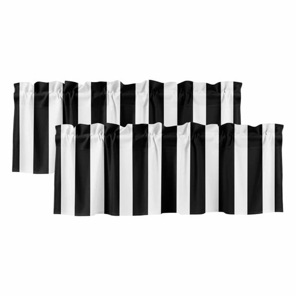 Black Striped Valances for Windows, Modern Farmhouse Black and White Stripes Light Filtering Kitchen Curtains, Rod Pocket Window Valance Curtains for Living Room Bedroom, 42" W x 18" L, 2 Panels