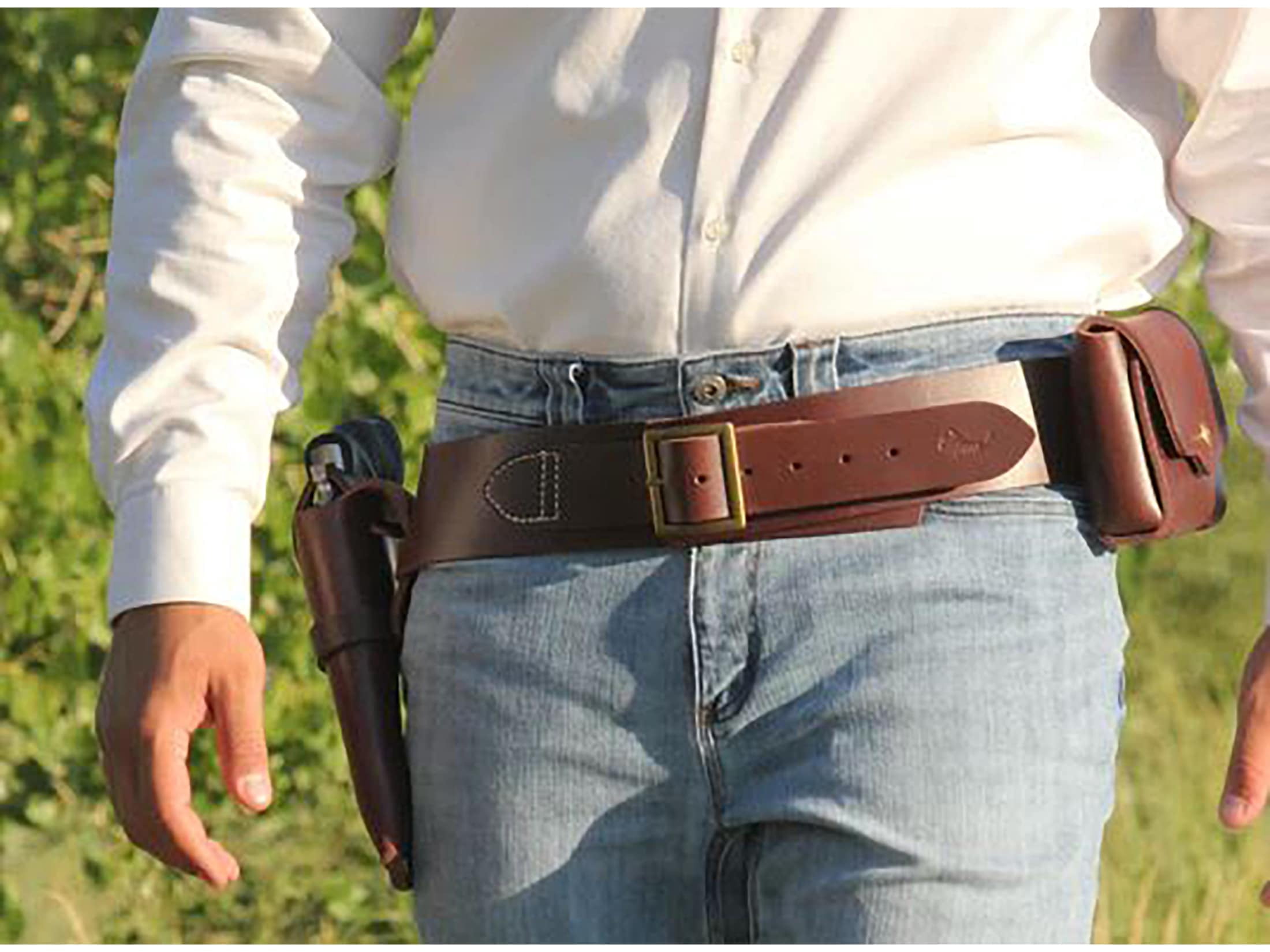 Hunter Buscadero Cap and Ball Revolver Gun Belt Leather Brown Large