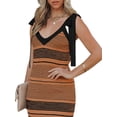 thumbnail image 4 of Women Summer Midi Bodycon Sweater Dress Sexy V Neck Tie Shoulder Striped Knit Side Slit Sleeveless Tank Dress, 4 of 5
