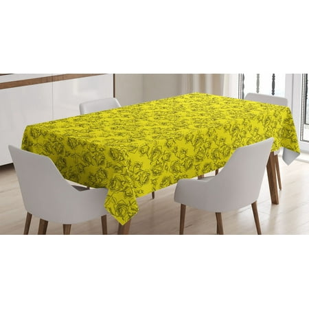 

Botanical Tablecloth Modernistic Monochrome Design Outline Sketchy Drawn Roses and Buds Rectangle Satin Table Cover for Dining Room and Kitchen 60 X 84 Yellow and Charcoal Grey by Ambesonne