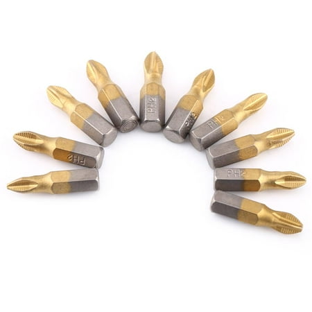 HERCHR 10 Pcs Titanium Coated 1/4 Hex Shank 25mm Length PH2 Antislip Magnetic S2 Screwdriver Bits Set, Screwdriver Bit, Cross...