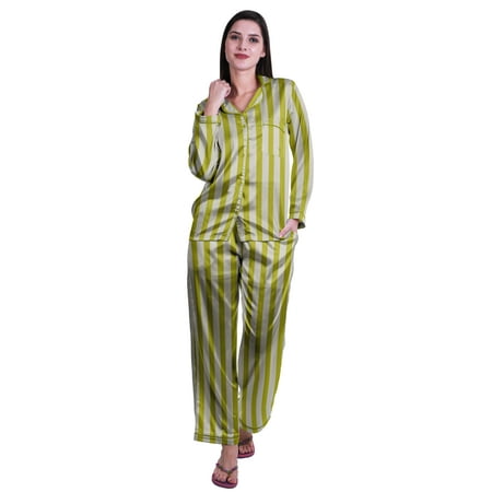 

Moomaya Button Up Pajamas For Women Sleepwear Satin Nightwear Pants Loungewear