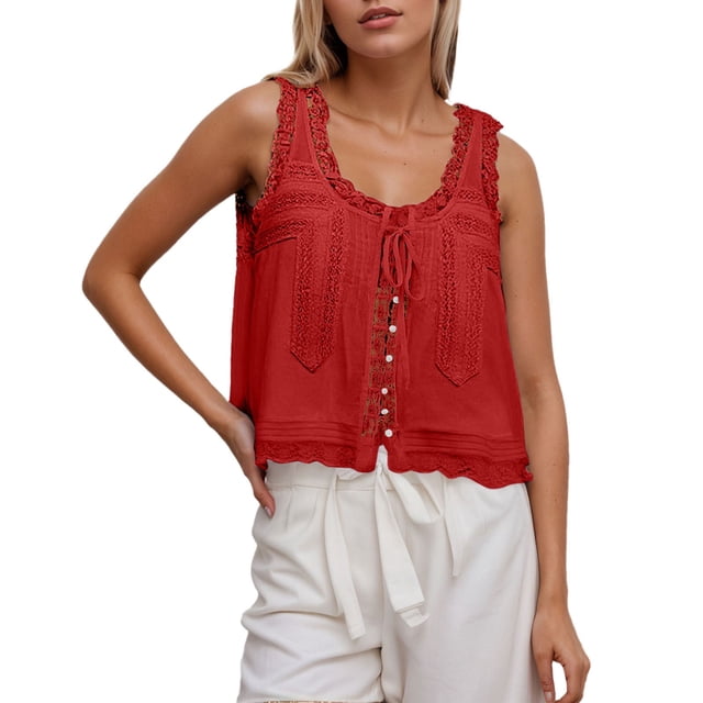 Women's Solid Color Lace Patchwork Camisole - Slim Fit Sweet Vest Top