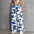 thumbnail image 2 of RUTAYY Women's Pants Casual High Waist Wide Leg Cow Print Straight Leg Loose Fit Denim Style Comfortable Elegant Chic Trousers, 2 of 5