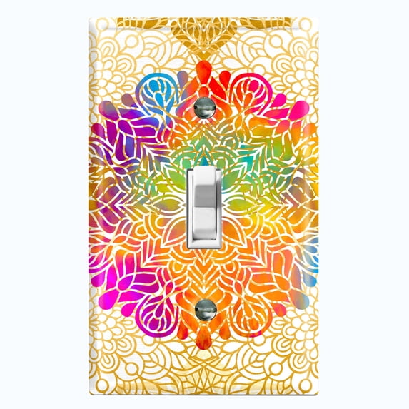 Metal Light Switch Plate Cover Rainbow Mandala Flower Tile Pattern Beige MDL092