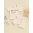 thumbnail image 3 of Elippeo Baby Girls Shorts Set 3 6 12 18 24 Months 3 Years	Short Sleeve Letters Print T-shirt with Elastic Waist Shorts Summer 2-piece Outfit, 3 of 10