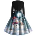 thumbnail image 4 of Christmas Dresses for Women Christmas Print Flare Dress For Women Long Sleeve Dress Hollow Party Casual Dresses with Round Neck for Christmas Party,Royal Blue,M, 4 of 5