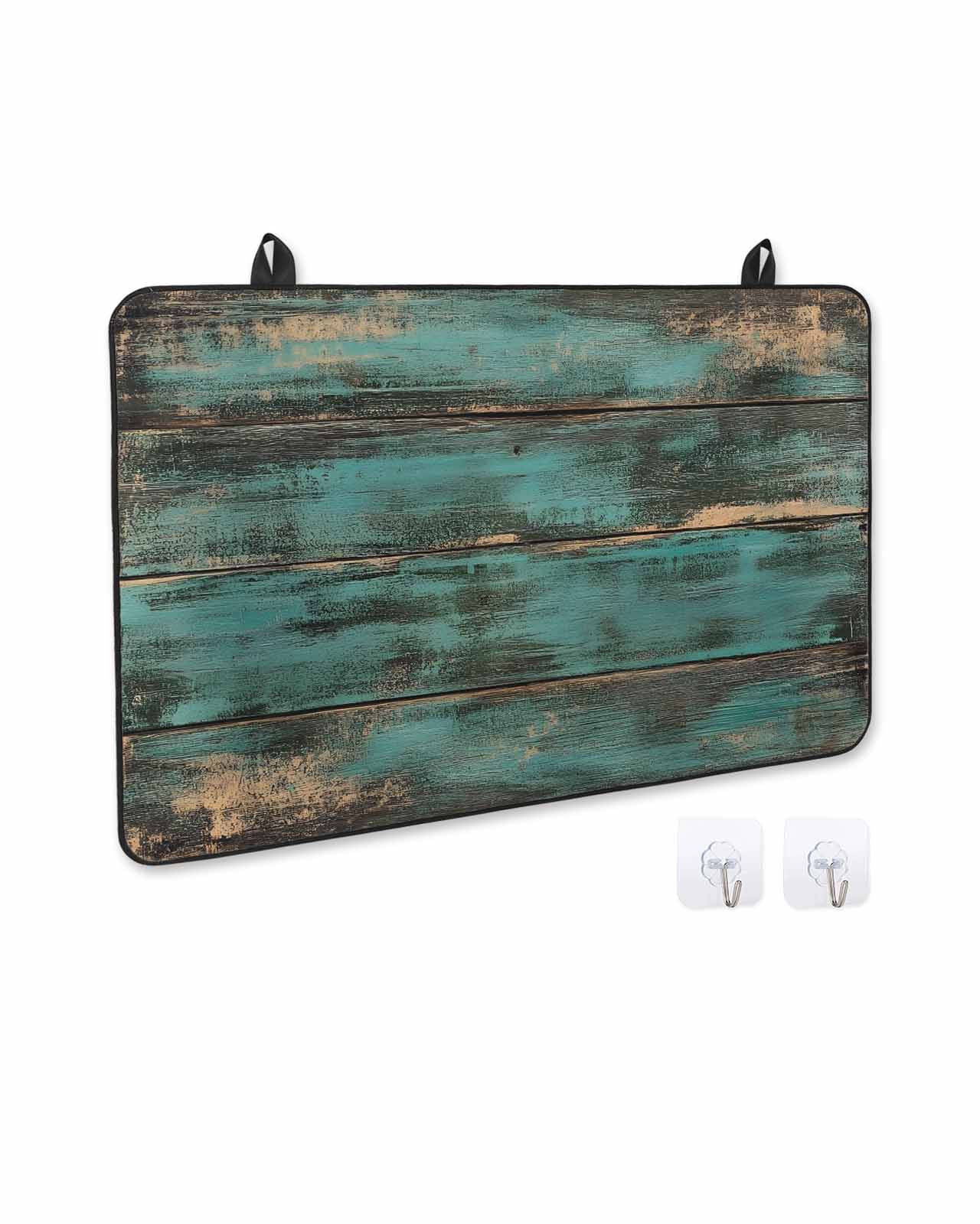 nqOlkjepod Large Induction Cooktop Protector Mat 24"x21", Teal Brown Wood Print Stove Top Covers for Electric Stove, Farmhouse Vintage Plank Decorative Stove Burner Cover Mats, Glass Top Stove Cover