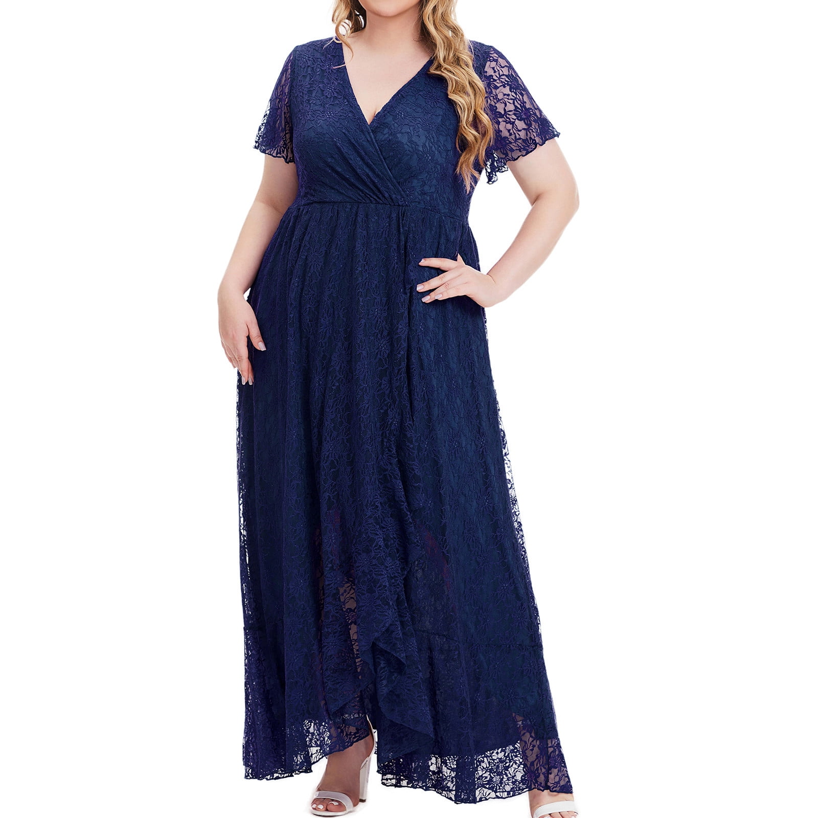 Robe D'été Femme En Mousseline - Col Rond, Dentelle, Fente - Longue Robe De Soirée Ou Demoiselle D'honneur - Tissu Polyester/coton Léger - 4