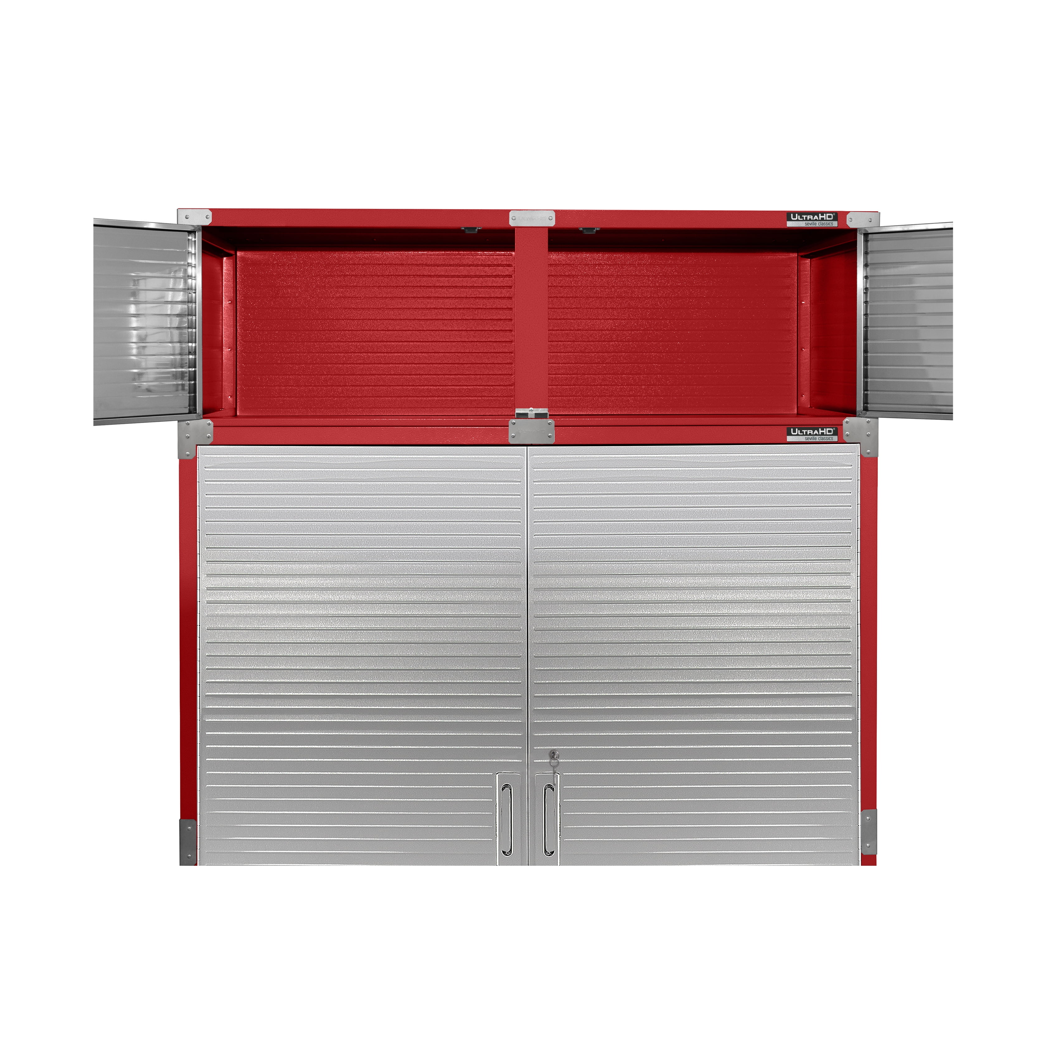 Seville Classics UltraHD® Stacking Top Steel Body Lockable Storage Cabinet Organizer Shelving Unit, 60" W x 24" D x 18.5" H, Red