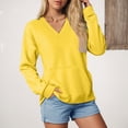 thumbnail image 2 of larppty V Neck Sweatshirt Women Pocket No Hood Oversized Pullover Casual Soft Long Sleeve Tops With Pockets Fall Fashion (Yellow, S), 2 of 7