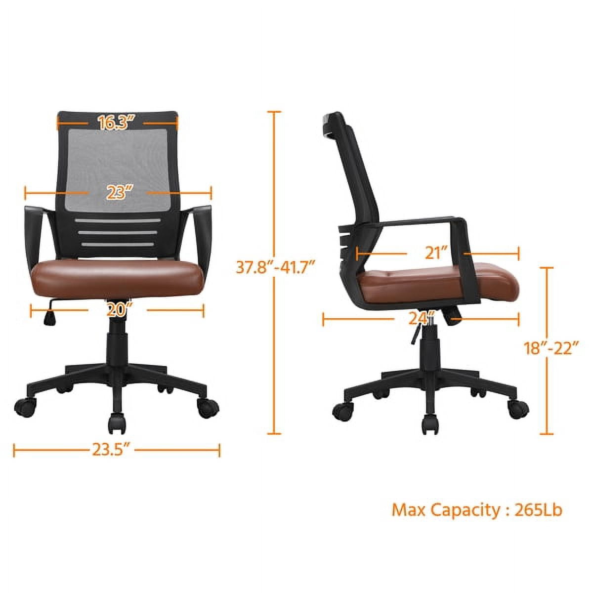 Yaheetech Office Desk Chair Swivel Computer Chair Mesh Chair with Leather Padded Seat Brown